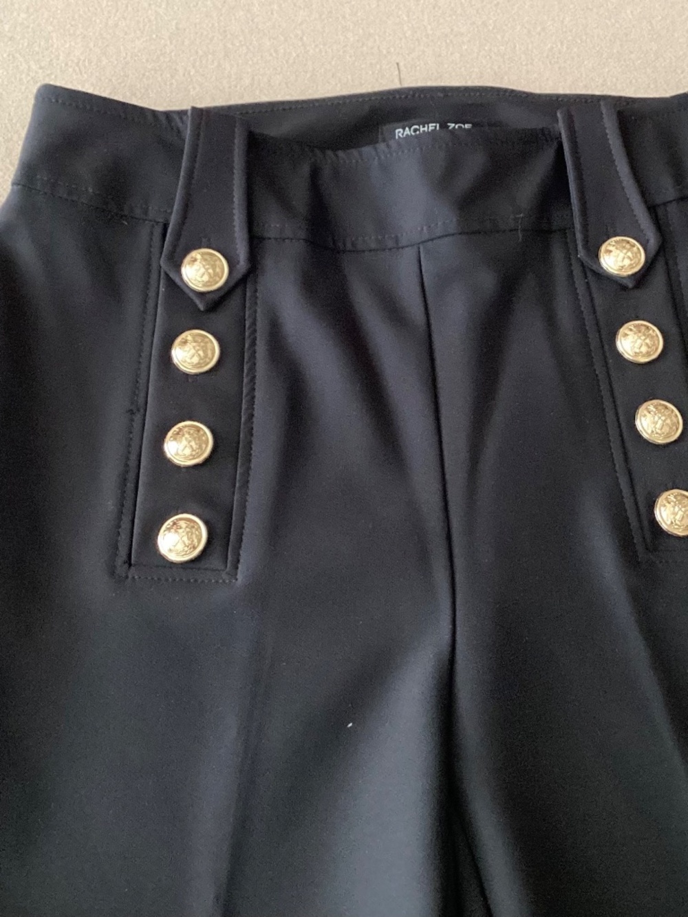 RACHEL ZOE BLACK PULL ON PANTS WITH VERTICAL ROWS OF GOLD BUTTONS SIZE 2 - Picture 3 of 12